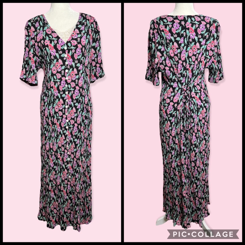 Vintage Fashion Bug Long Floral Dress with Corset Tie Back Size 22/24 cottage - Picture 1 of 15